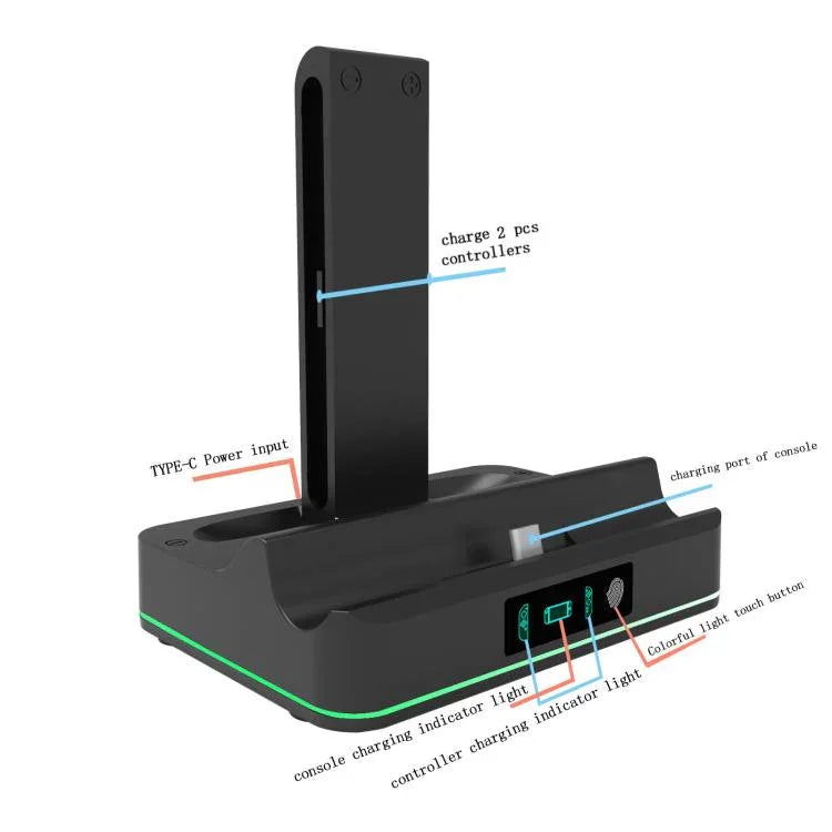 KJH RGB LED Charging Dock for Nintendo Switch 2 & Joy-Con Controller Fast Charging Station