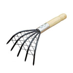 Clam Rake With Mesh Pocket Seaside Beach Rake Wooden Handle Small Iron Rake Tool, Short, Long