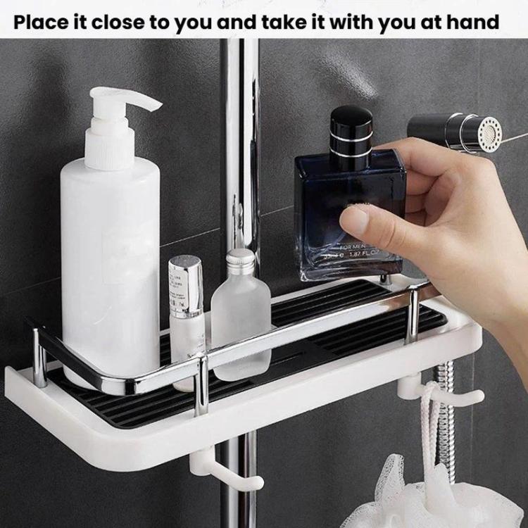 Shower Rod Shelf Elevated Shower Tray Multifunctional Bathroom Storage Rack, Circular Hole White, Square Hole White, Circular Hole Black, Square Hole Black