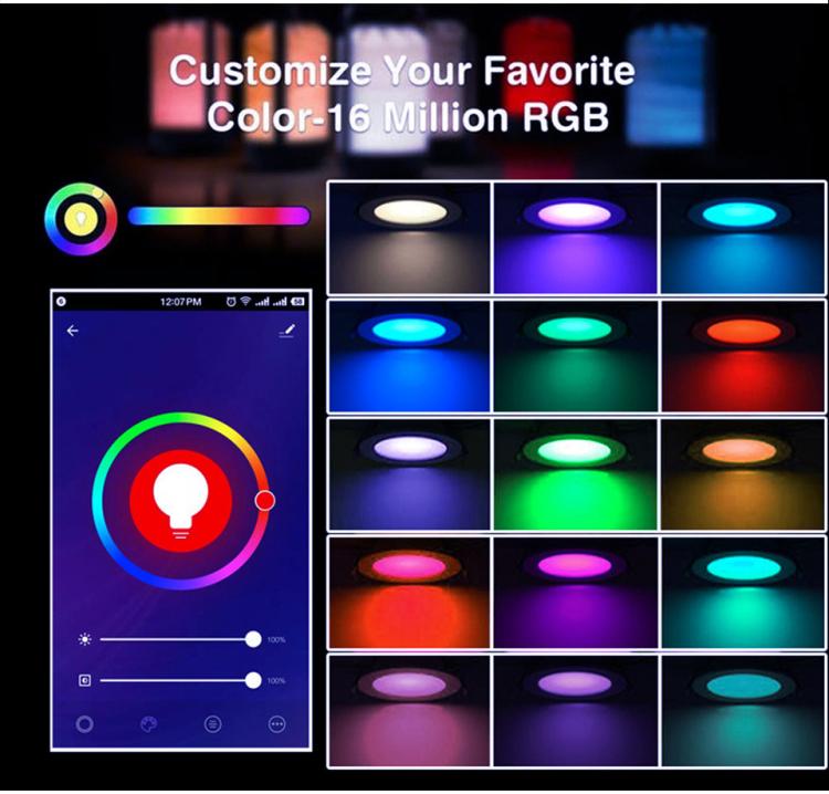 Compatible with Tuya Zigbee Recessed Ceiling Light RGB+CW+WW Dimmable LED Downlight, 5W 2.5inch, 7W 3.5inch, 10W 4inch, 15W inch