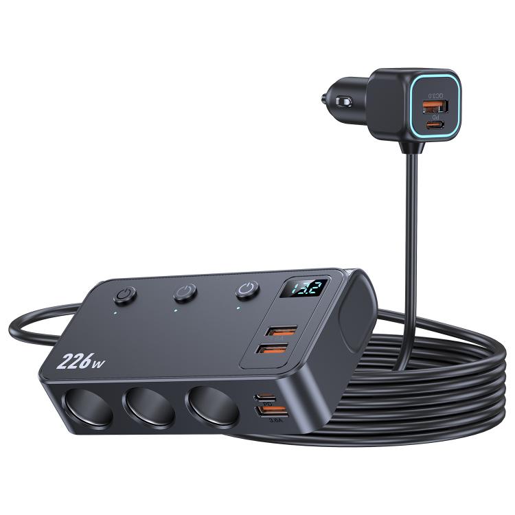 226W 3 In 1 Car Cigarette Lighter Digital Display PD Fast-Charging Car Charger, C33