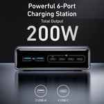 شاحن مكتبي برايم 200 واط جاليوم نيتريد 4 Type-C + 2 USB 6 منافذ، قابس الولايات المتحدة، A2683