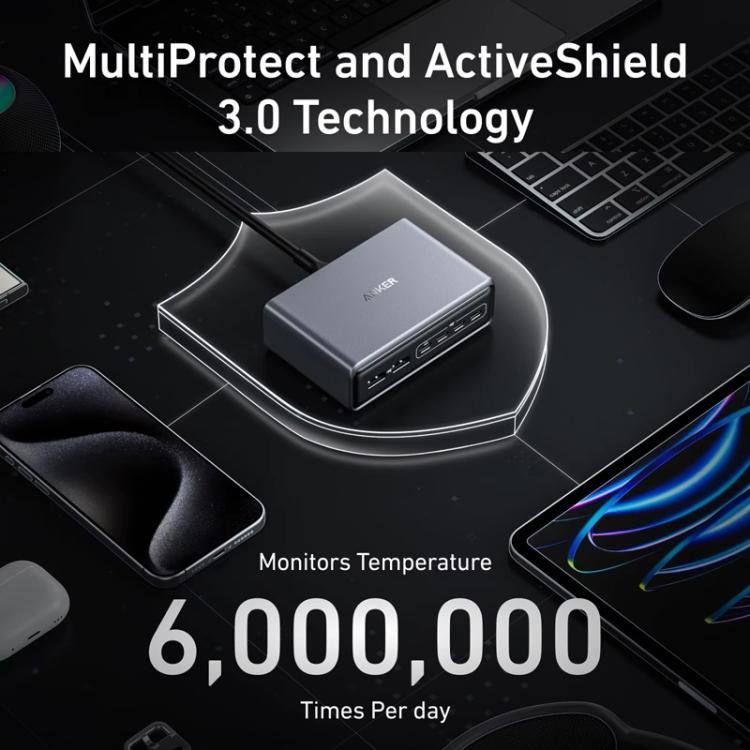 شاحن مكتبي برايم 200 واط جاليوم نيتريد 4 Type-C + 2 USB 6 منافذ، قابس الولايات المتحدة، A2683