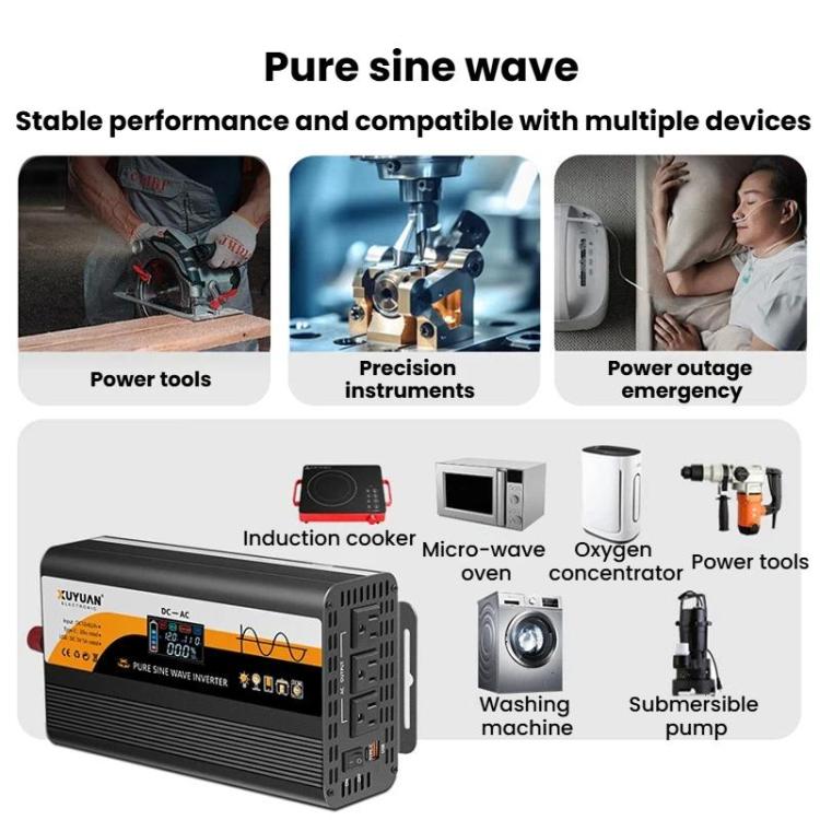 XUYUAN 12V / 24V To 110V Pure Sine Wave Inverter Power Inverter US Plug, 800W Black, 1400W Black, 2000W Black, 3000W Black, 3600W Black, 4000W Black, 800W Red, 1400W Red, 2000W Red, 3000W Red