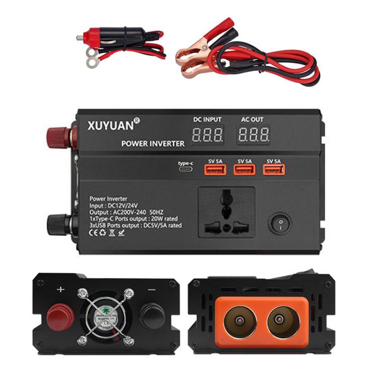 XUYUAN 12V / 24V To 220V Car Power Inverter LED Display Power Converter, 600W, 1200W, 2000W