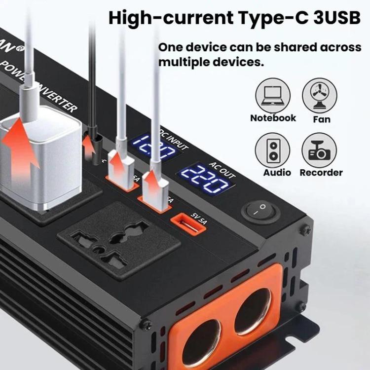 XUYUAN 12V / 24V To 220V Car Power Inverter LED Display Power Converter, 600W, 1200W, 2000W