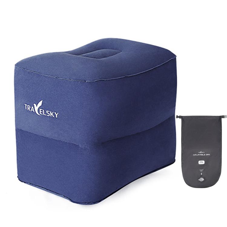 TRAELSKY Flocking PVC Inflatable Footstool Airplane Train Car Footrest Office Nap Footrest With Inflatable Bag, 2 Layer, 3 Layer, Adjustable Height Dual Valve