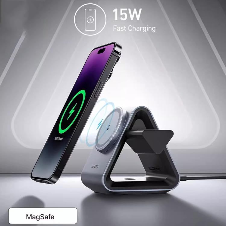 محطة شحن لاسلكي مغناطيسية مكتبية 3 في 1 ANKER B2599 بقوة 15 واط لهواتف iPhone، iWatch، AirPods، قابس أمريكي