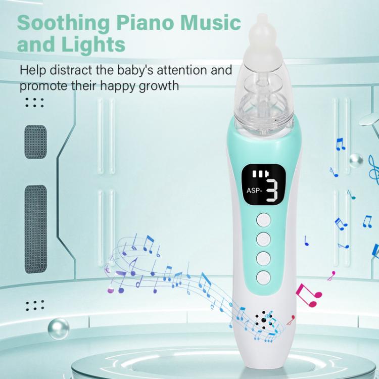 Electric Baby Nasal Aspirator with 3 Food-Grade Silicone Tips, Soothing Piano Music & Soft LED Lights