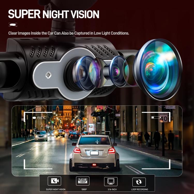 3 Inch 1080P Car Dash Cam With Four Lenses 480P Interior Left Right Rear Cameras, L5972
