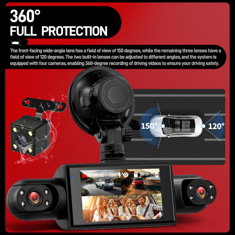 3 Inch 1080P Car Dash Cam With Four Lenses 480P Interior Left Right Rear Cameras, L5972