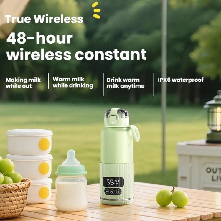Portable Baby Bottle Warmer 15000mAh Wireless Smart Heating Cup with Adjustable Temp & Constant 48H Warm, IPX6 Waterproof, Glass White, Glass Green