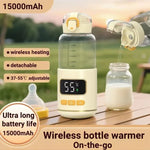450ml Portable Wireless Baby Bottle Warmer 15000mAh Rechargeable Heating Cup 37-55 degrees, Stainless Steel, Glass