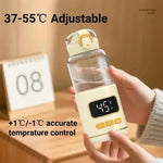 450ml Portable Wireless Baby Bottle Warmer 15000mAh Rechargeable Heating Cup 37-55 degrees, Stainless Steel, Glass