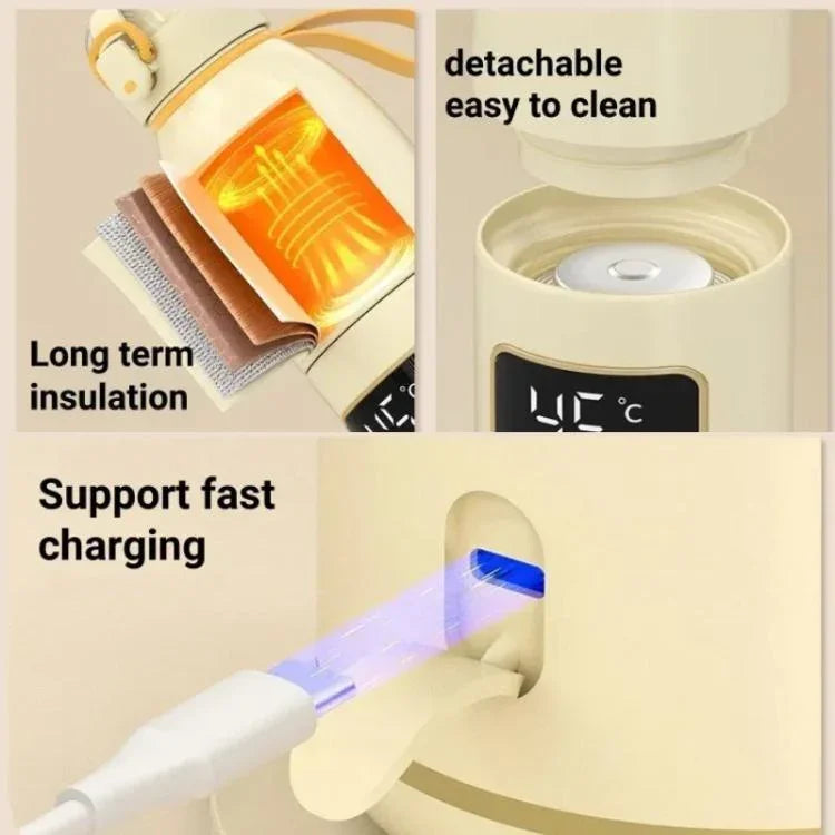 450ml Portable Wireless Baby Bottle Warmer 15000mAh Rechargeable Heating Cup 37-55 degrees, Stainless Steel, Glass