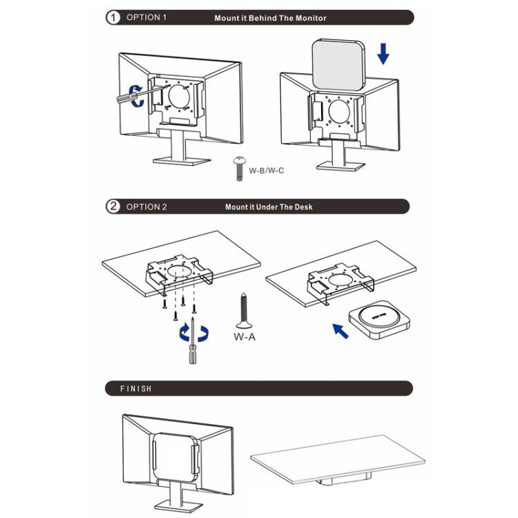 For Mac Mini M1 / M2 Under-Desk Monitor Rear Mounting Bracket, For Mac Mini M1 / M2
