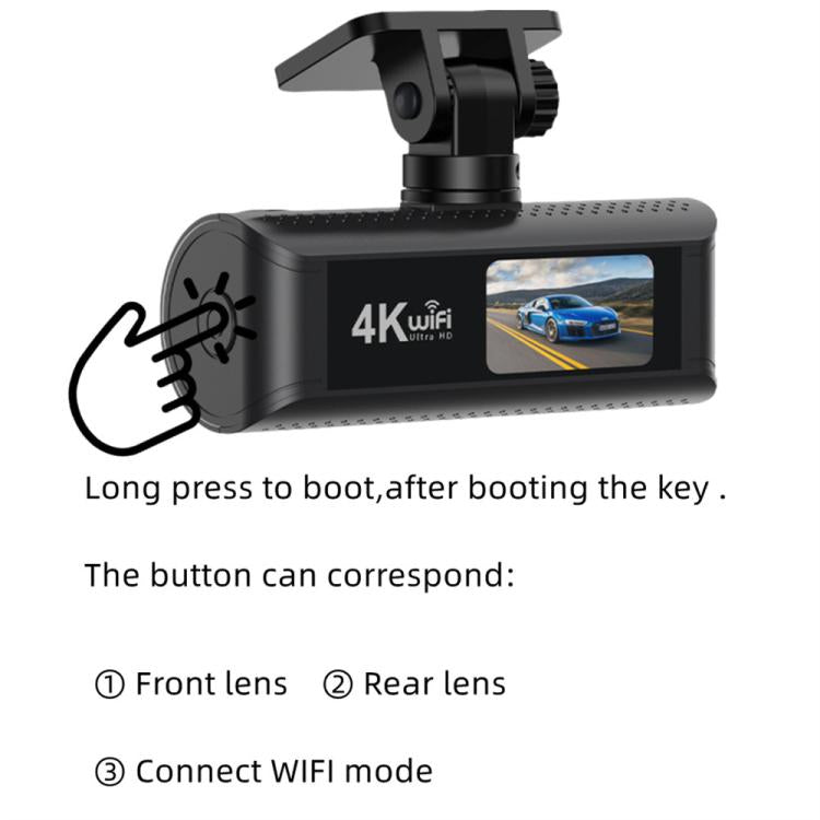 4K Smartphone Connected WiFi High-Definition Dual-Recording Car Dash Cam, Front+Inside, Front+Inside+GPS Track, Front+Rear, Front+Rear+GPS Track