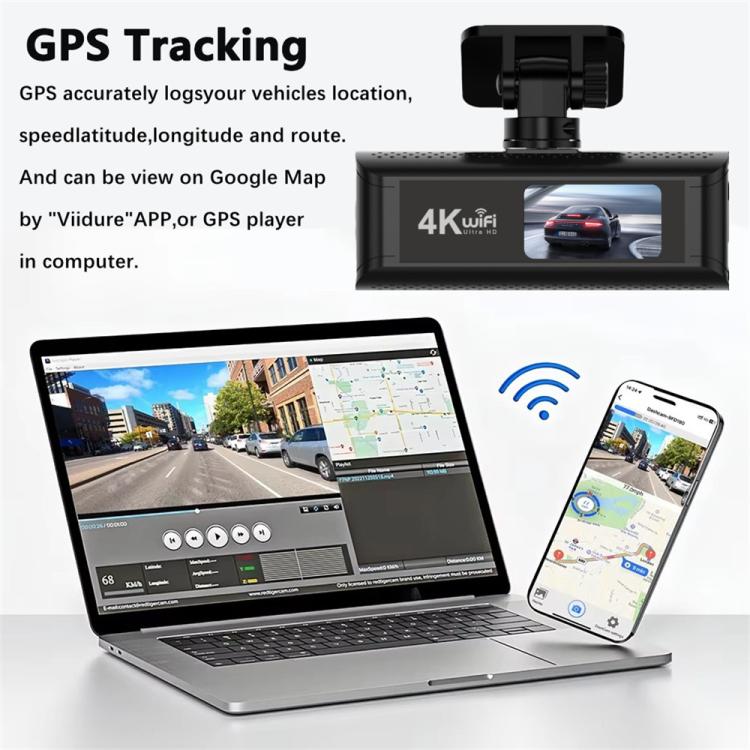 4K Smartphone Connected WiFi High-Definition Dual-Recording Car Dash Cam, Front+Inside, Front+Inside+GPS Track, Front+Rear, Front+Rear+GPS Track