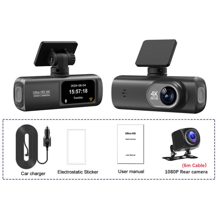 4K Dual Recording WiFi Smartphone Connected Car Dash Cam, Front+Rear, Front+Rear+GPS Track, Front+Inside, Front+Inside+GPS Track