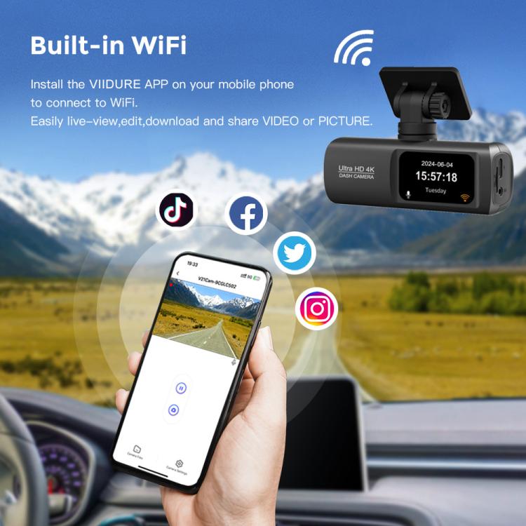 4K Dual Recording WiFi Smartphone Connected Car Dash Cam, Front+Rear, Front+Rear+GPS Track, Front+Inside, Front+Inside+GPS Track