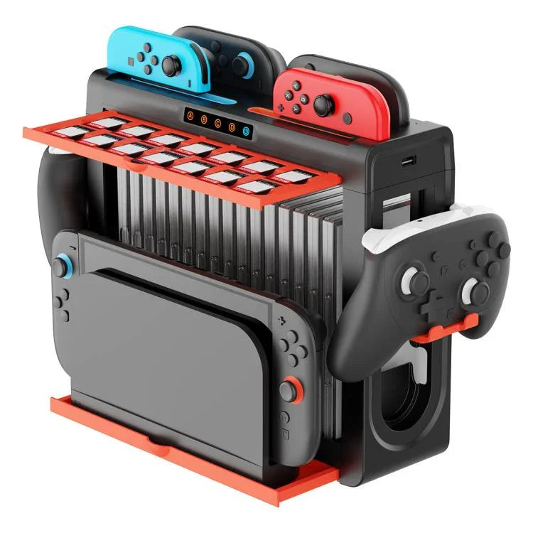 ipega 6-in-1 Multi-Function Charging Dock & Storage Stand for Nintendo Switch 2 / Switch Joy-Con with 14 Game Card Slots & 16-grid Game Case, 6-in-1