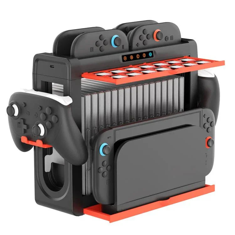 ipega 6-in-1 Multi-Function Charging Dock & Storage Stand for Nintendo Switch 2 / Switch Joy-Con with 14 Game Card Slots & 16-grid Game Case, 6-in-1