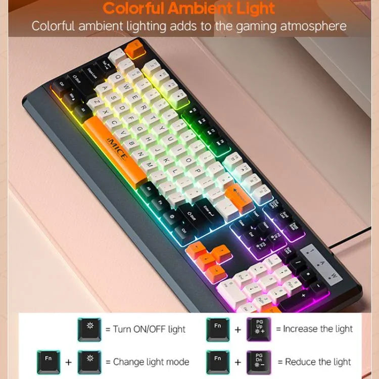 iMICE AK-100 Wired USB Rainbow Backlit Color Block Keycap Keyboard
