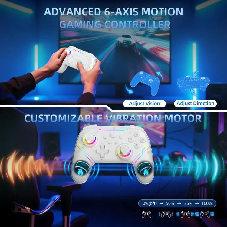 JYS NS2286 RGB Wireless Controller for Switch and PC Hall Sensor Joystick with Linear Triggers, White, Black, With USB Receiver White, With USB Receiver Black