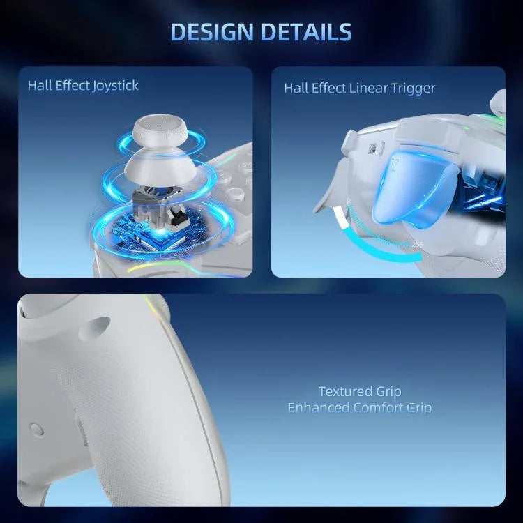 JYS NS2286 RGB Wireless Controller for Switch and PC Hall Sensor Joystick with Linear Triggers, White, Black, With USB Receiver White, With USB Receiver Black