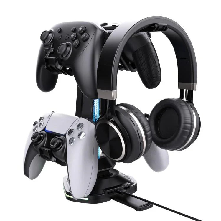 Multi-Function Gaming Stand For Headset & 4 Controllers With Dual USB Charging Ports And RGB Lighting
