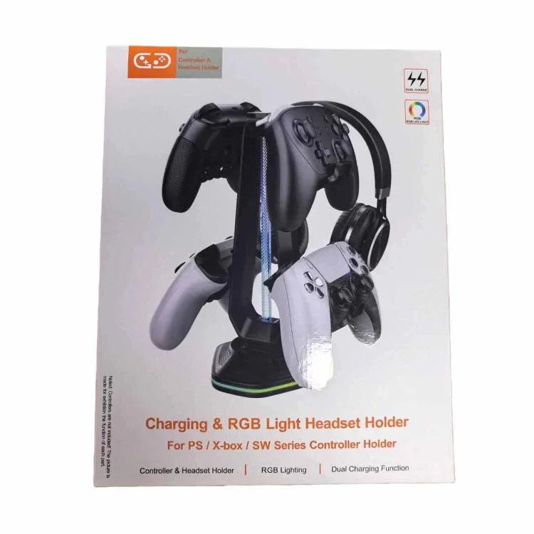 Multi-Function Gaming Stand For Headset & 4 Controllers With Dual USB Charging Ports And RGB Lighting