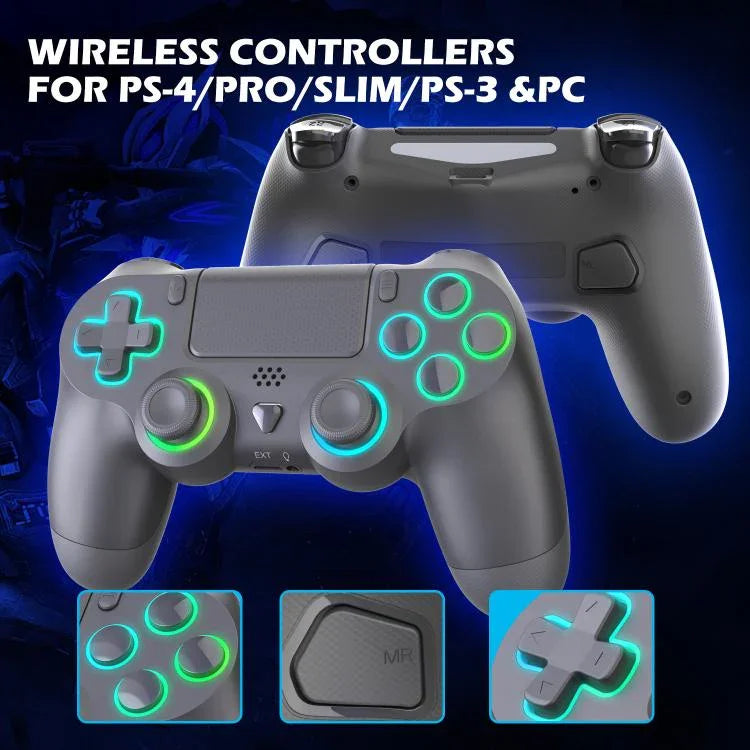 Wireless Bluetooth Controller for PS4/PS4 Pro/PS4 Slim/PS3/PC with Hall Effect Joysticks, RGB Lighting & 3.5mm Headphone Jack, Only Controller, Controller+Charge Dock