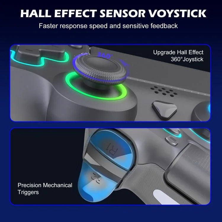 Wireless Bluetooth Controller for PS4/PS4 Pro/PS4 Slim/PS3/PC with Hall Effect Joysticks, RGB Lighting & 3.5mm Headphone Jack, Only Controller, Controller+Charge Dock