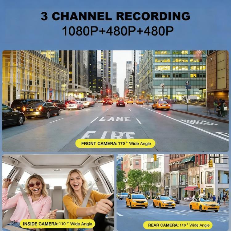 3.16-inch HD 1080P Infrared Night Vision Car DVR, Front + Interior (No Wi-Fi), Front + Interior + Rear (No Wi-Fi), Front + Interior + Wi-Fi Connectivity, Front + Interior + Rear + Wi-Fi Connectivity