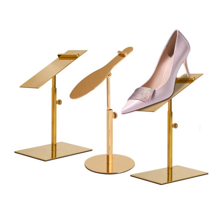 Stainless Steel Shoe Racks High-Heeled Shoe Display Stands, 140x50mm Mirror Finish Adjustable Foot, 140x50mm Rose Gold Adjustable Foot, 140x50mm Black Adjustable Foot, 140x50mm Titanium Adjustable Foot, Black Adjustable Foot, Square/Round Black
