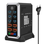 شاحن مكتبي متعدد المنافذ 6 في 1 بقوة 660 واط مع 6 منافذ Type-C + 4 USB، شاحن غاليوم نيتريد، قابس أمريكي، بريطاني، أوروبي، أسترالي