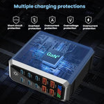 شاحن مكتبي متعدد المنافذ 6 في 1 بقوة 660 واط مع 6 منافذ Type-C + 4 USB، شاحن غاليوم نيتريد، قابس أمريكي، بريطاني، أوروبي، أسترالي
