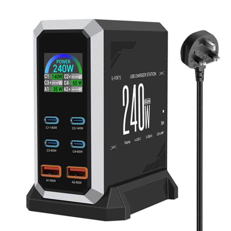 4 Type-C+2 USB Multi-Port 240W Dynamic Display Gallium Nitride Charger, AU Plug, US Plug, EU Plug, UK Plug