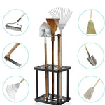 Metal Storage Rack Shelf Powder Coated Rustic Tool Rack Hoe Broom Shovel Storage Rack, Double Layer