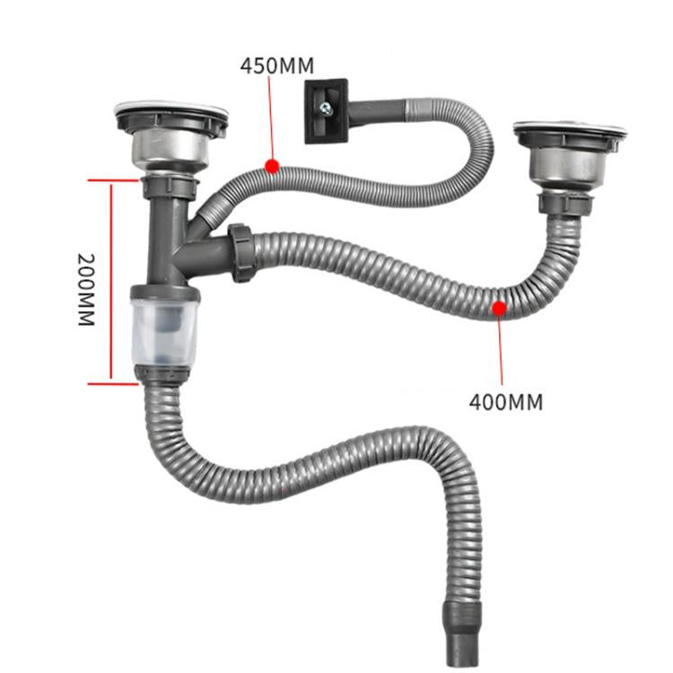 Kitchen Stainless Steel Washbasin Downpipe Fittings Anti-Odor Downpipe Drain Set, Double Slot 0.6m Tailpipe, Double Slot S-bend, Double Slot 1m Tailpipe