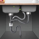 Kitchen Stainless Steel Washbasin Downpipe Fittings Anti-Odor Downpipe Drain Set, Double Slot 0.6m Tailpipe, Double Slot S-bend, Double Slot 1m Tailpipe