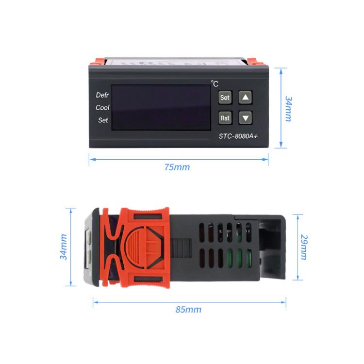 وحدة تحكم رقمية في درجة الحرارة STC-8080A+ للتبريد مع وظيفة إزالة الصقيع والتنبيه، لغرفة التبريد، الفريزر التجاري، STC-8080A+ 220V