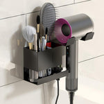 Universal Hair Dryer Holder Wall Mount with Cord Organizer Storage for Hair Styling Tools, Drill Black, Drill White
