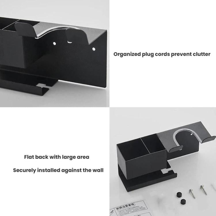 Universal Hair Dryer Holder Wall Mount with Cord Organizer Storage for Hair Styling Tools, No-drill Black, No-drill White, Drill Black, Drill White