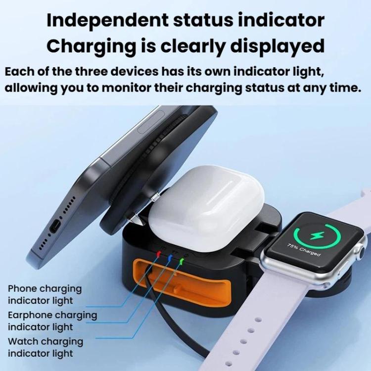 15W 3 In 1 Retractable Cable Magnetic Wireless Charger Foldable Desktop Charging Stand