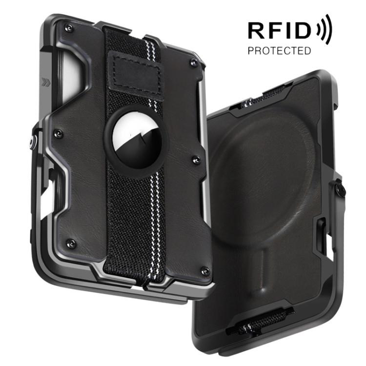 For AirTag 2nd Gen / AirTag 1st Gen Magnetic Metal Card Holder with Phone Stand, RFID Blocking, Elastic Wrist Strap