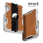 For AirTag 2nd Gen / AirTag 1st Gen Magnetic Metal Card Holder with Phone Stand, RFID Blocking, Elastic Wrist Strap