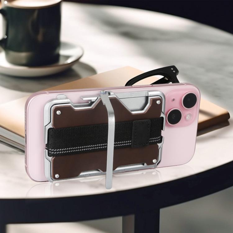 For AirTag 2nd Gen / AirTag 1st Gen Magnetic Metal Card Holder with Phone Stand, RFID Blocking, Elastic Wrist Strap