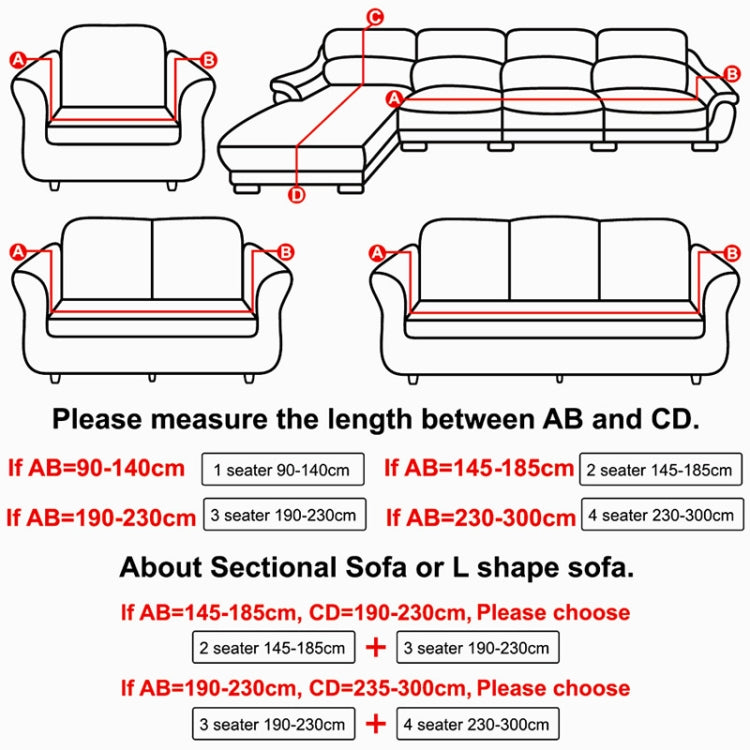 Plush Fabric Sofa Cover Thick Slipcover Couch Elastic Sofa Covers Not Include Pillow Case, 1 seat 90-140cm, 2 seat 145-185cm, 3 seat 190-230cm, 4 seat 230-300cm