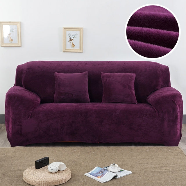 Plush Fabric Sofa Cover Thick Slipcover Couch Elastic Sofa Covers Not Include Pillow Case, 1 seat 90-140cm, 2 seat 145-185cm, 3 seat 190-230cm, 4 seat 230-300cm